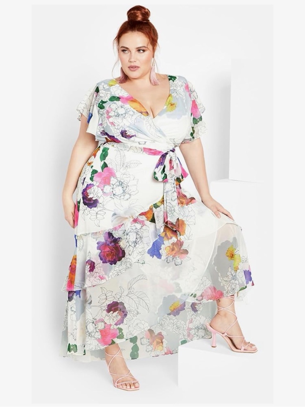 City Chic White Floral High-Low Wrap Maxi Dress